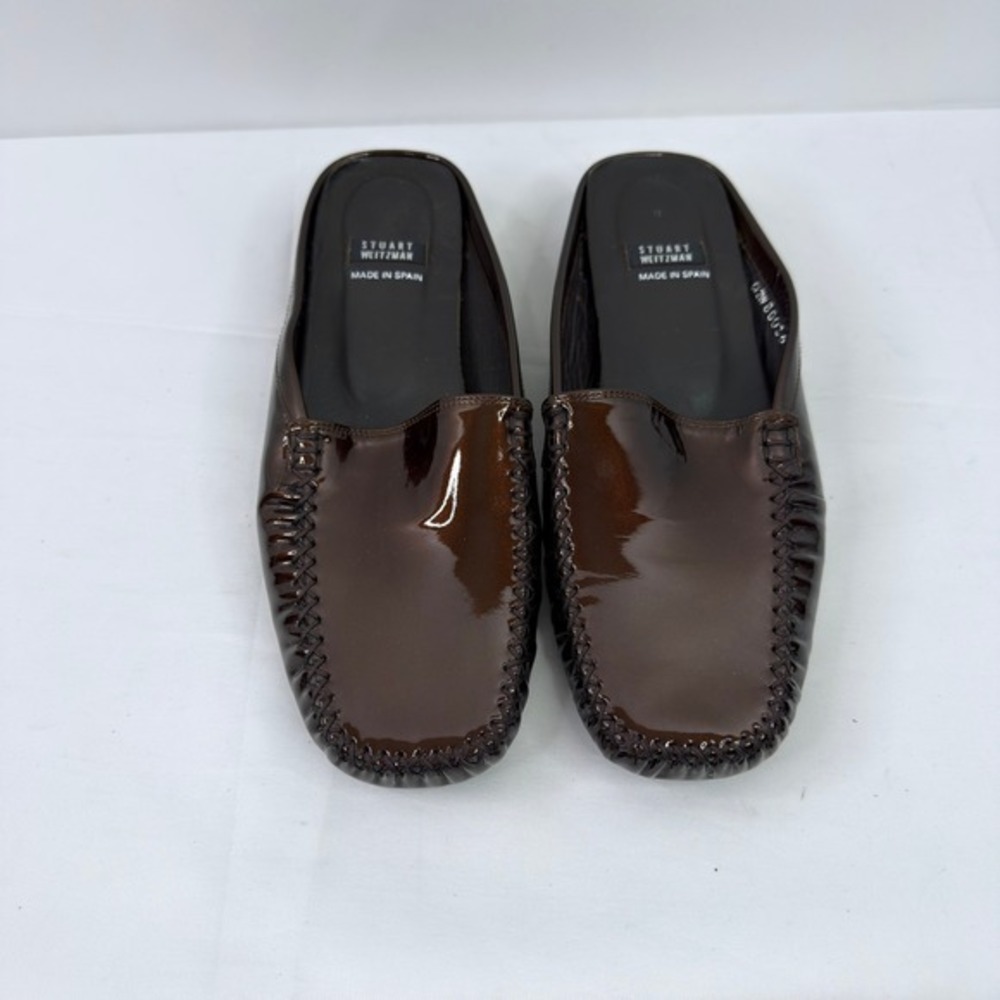 Stuart Weitzman Patent Leather Mules‎ Women 7.5 Turtle Brown - Picture 8 of 15